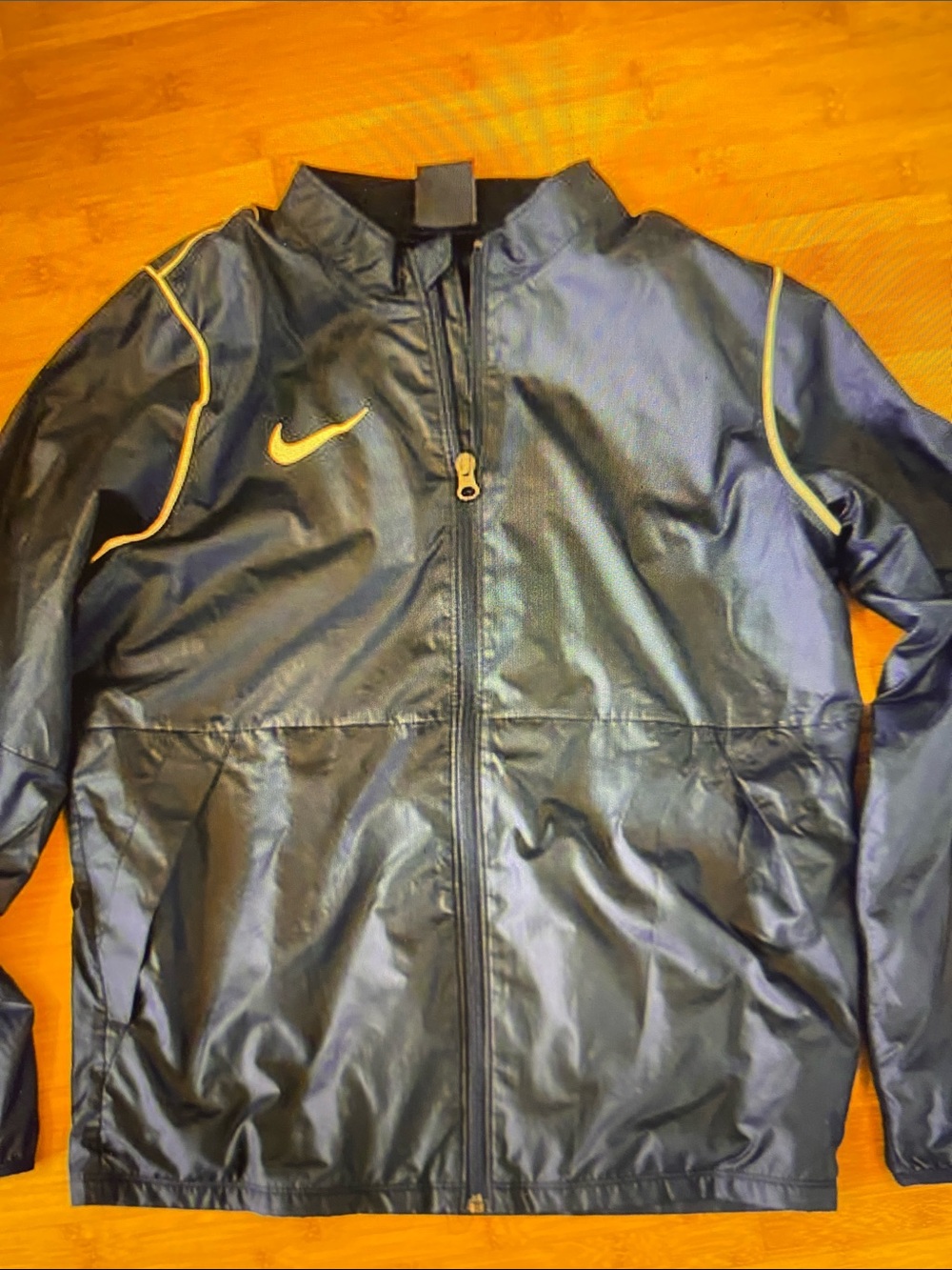 Nike Men's Black Windbreaker with Yellow Trim